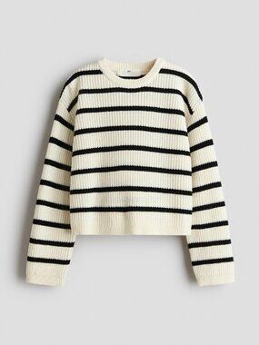H&M Kids Striped Rib-Knit Sweater NWT 16/18 Cream